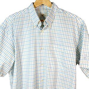 Peter Millar Check Button Down Shirt White Large All Cotton Short Sleeve Pelican